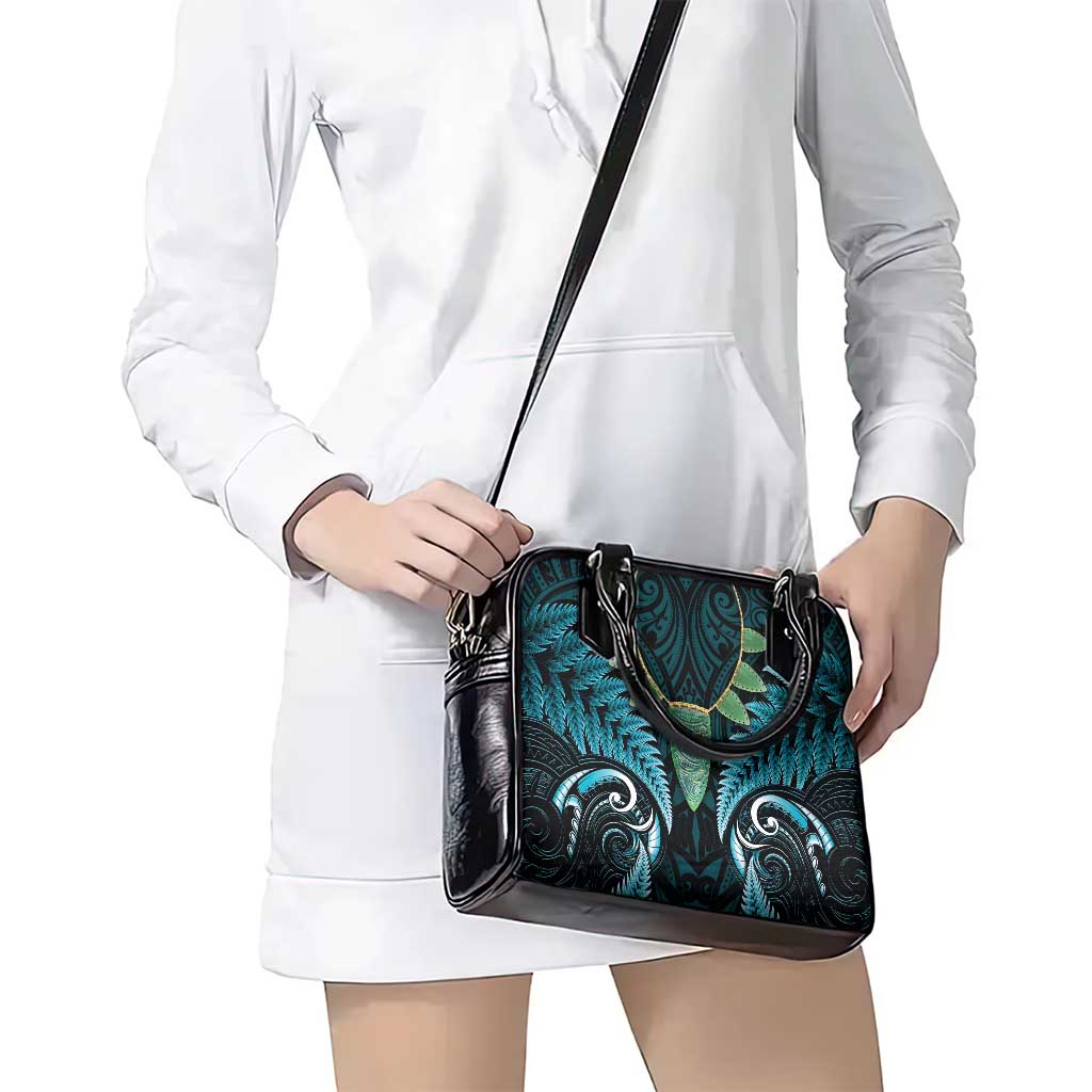 Aotearoa Pounamu Niho Shoulder Handbag Silver Fern Mix Maori Pattern - Turquoise LT14 - Polynesian Pride