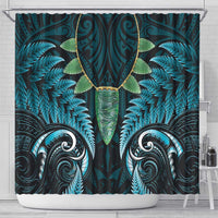 Aotearoa Pounamu Niho Shower Curtain Silver Fern Mix Maori Pattern - Turquoise LT14 - Polynesian Pride