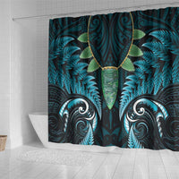 Aotearoa Pounamu Niho Shower Curtain Silver Fern Mix Maori Pattern - Turquoise LT14 - Polynesian Pride