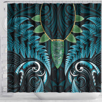 Aotearoa Pounamu Niho Shower Curtain Silver Fern Mix Maori Pattern - Turquoise LT14 - Polynesian Pride