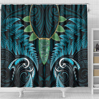 Aotearoa Pounamu Niho Shower Curtain Silver Fern Mix Maori Pattern - Turquoise LT14 - Polynesian Pride