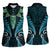 Aotearoa Pounamu Niho Women Sleeveless Polo Shirt Silver Fern Mix Maori Pattern - Turquoise