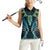 Aotearoa Pounamu Niho Women Sleeveless Polo Shirt Silver Fern Mix Maori Pattern - Turquoise