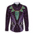 Aotearoa Pounamu Niho Long Sleeve Button Shirt Silver Fern Mix Maori Pattern - Purple