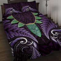 Aotearoa Pounamu Niho Quilt Bed Set Silver Fern Mix Maori Pattern - Purple LT14 Purple - Polynesian Pride