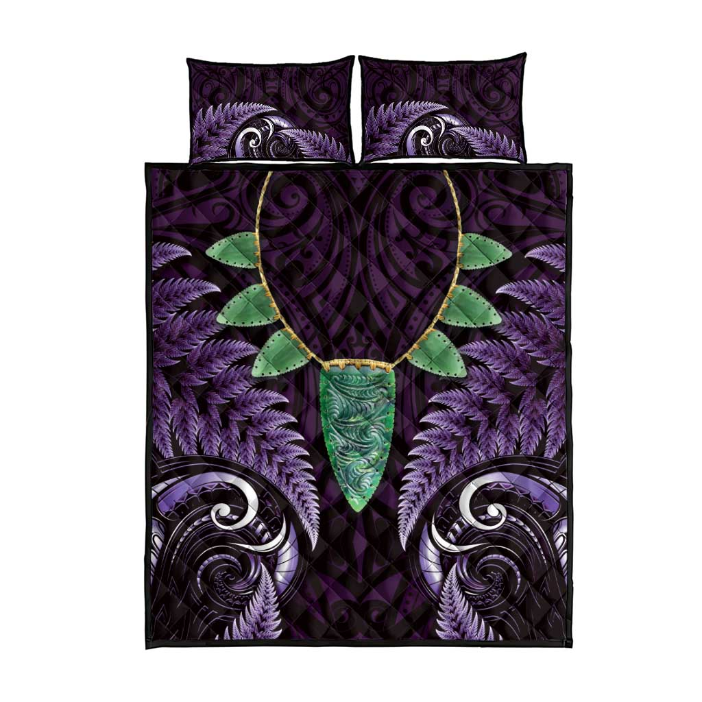 Aotearoa Pounamu Niho Quilt Bed Set Silver Fern Mix Maori Pattern - Purple LT14 - Polynesian Pride