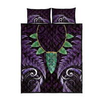 Aotearoa Pounamu Niho Quilt Bed Set Silver Fern Mix Maori Pattern - Purple LT14 - Polynesian Pride