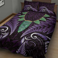 Aotearoa Pounamu Niho Quilt Bed Set Silver Fern Mix Maori Pattern - Purple LT14 - Polynesian Pride
