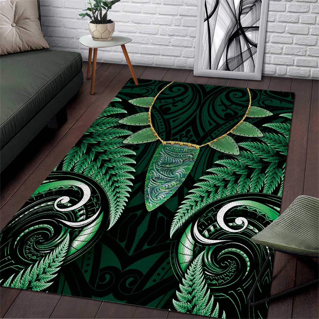 Aotearoa Pounamu Niho Area Rug Silver Fern Mix Maori Pattern - Green