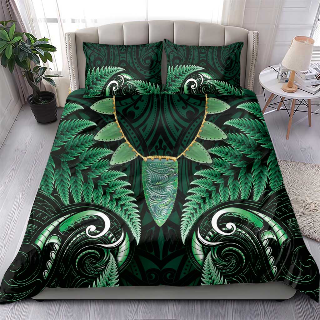 Aotearoa Pounamu Niho Bedding Set Silver Fern Mix Maori Pattern - Green LT14 - Polynesian Pride