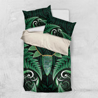 Aotearoa Pounamu Niho Bedding Set Silver Fern Mix Maori Pattern - Green LT14 US Twin 172cm x 218cm Green - Polynesian Pride