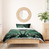 Aotearoa Pounamu Niho Bedding Set Silver Fern Mix Maori Pattern - Green LT14 - Polynesian Pride