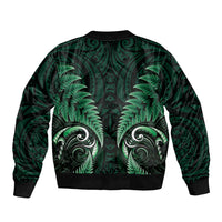 Aotearoa Pounamu Niho Bomber Jacket Silver Fern Mix Maori Pattern - Green LT14 - Polynesian Pride