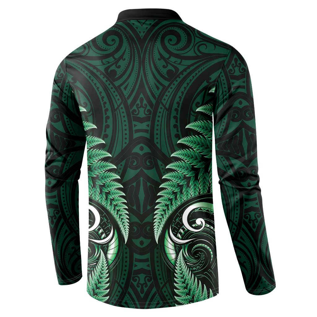 Aotearoa Pounamu Niho Button Sweatshirt Silver Fern Mix Maori Pattern - Green LT14 - Polynesian Pride