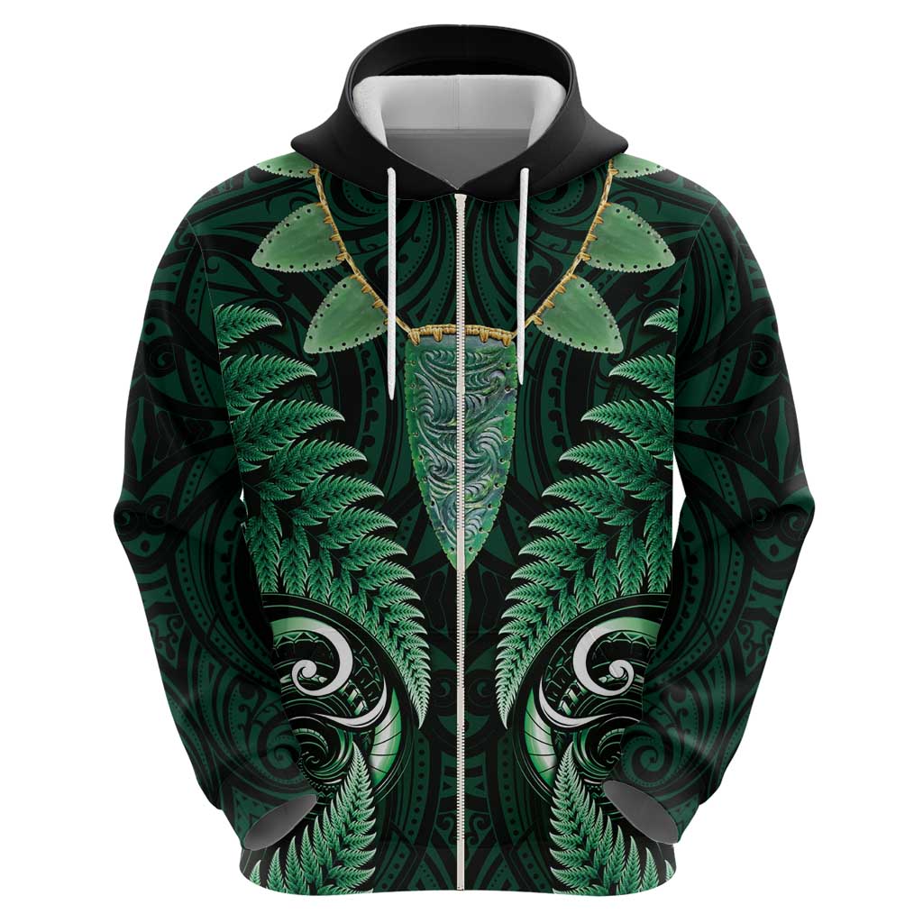 Aotearoa Pounamu Niho Hoodie Silver Fern Mix Maori Pattern - Green LT14 - Polynesian Pride