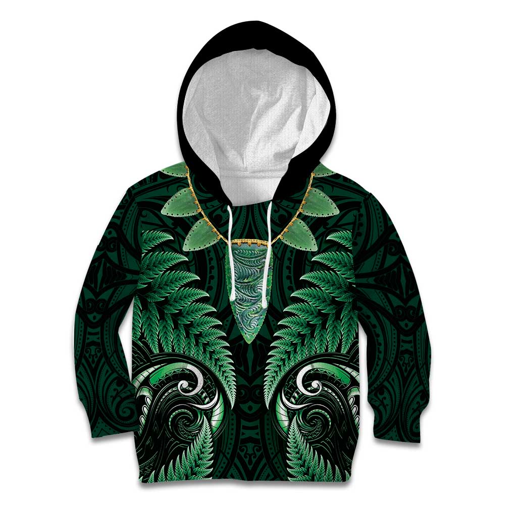 Aotearoa Pounamu Niho Kid Hoodie Silver Fern Mix Maori Pattern - Green LT14 Hoodie Green - Polynesian Pride