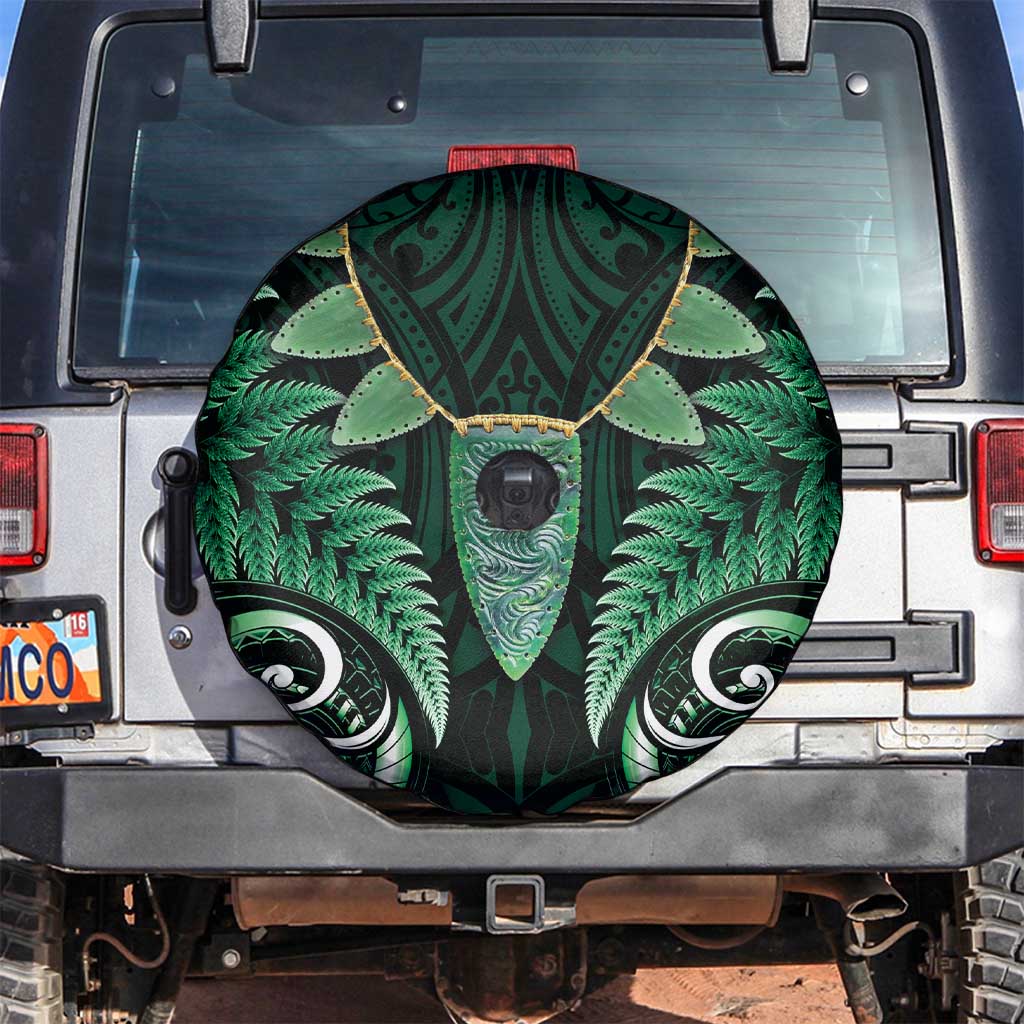 Aotearoa Pounamu Niho Spare Tire Cover Silver Fern Mix Maori Pattern - Green