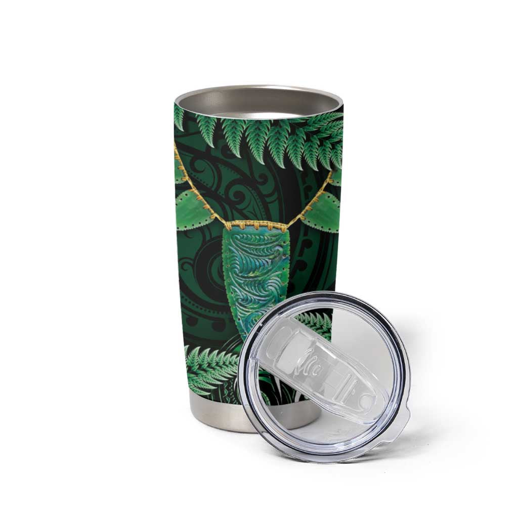 Aotearoa Pounamu Niho Tumbler Cup Silver Fern Mix Maori Pattern - Green LT14 - Polynesian Pride