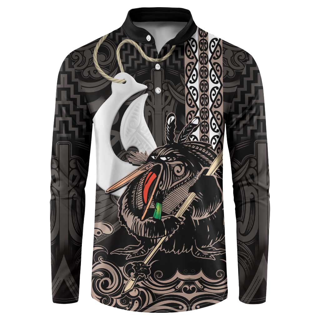 Aotearoa Hei Matau Button Sweatshirt Haka Kiwi Mix Maori Mangopare LT14 Black - Polynesian Pride