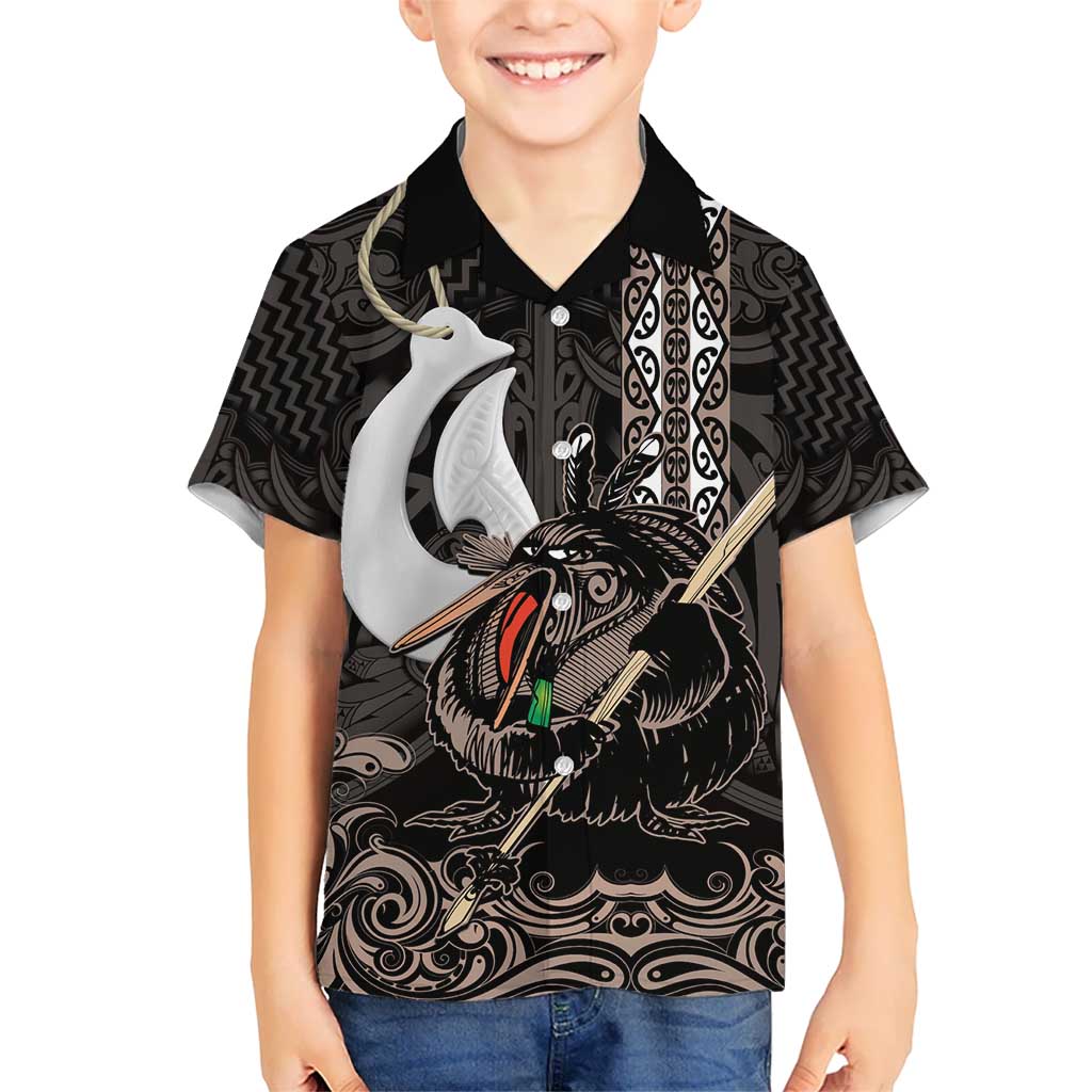 Aotearoa Hei Matau Kid Hawaiian Shirt Haka Kiwi Mix Maori Mangopare LT14 Kid Black - Polynesian Pride