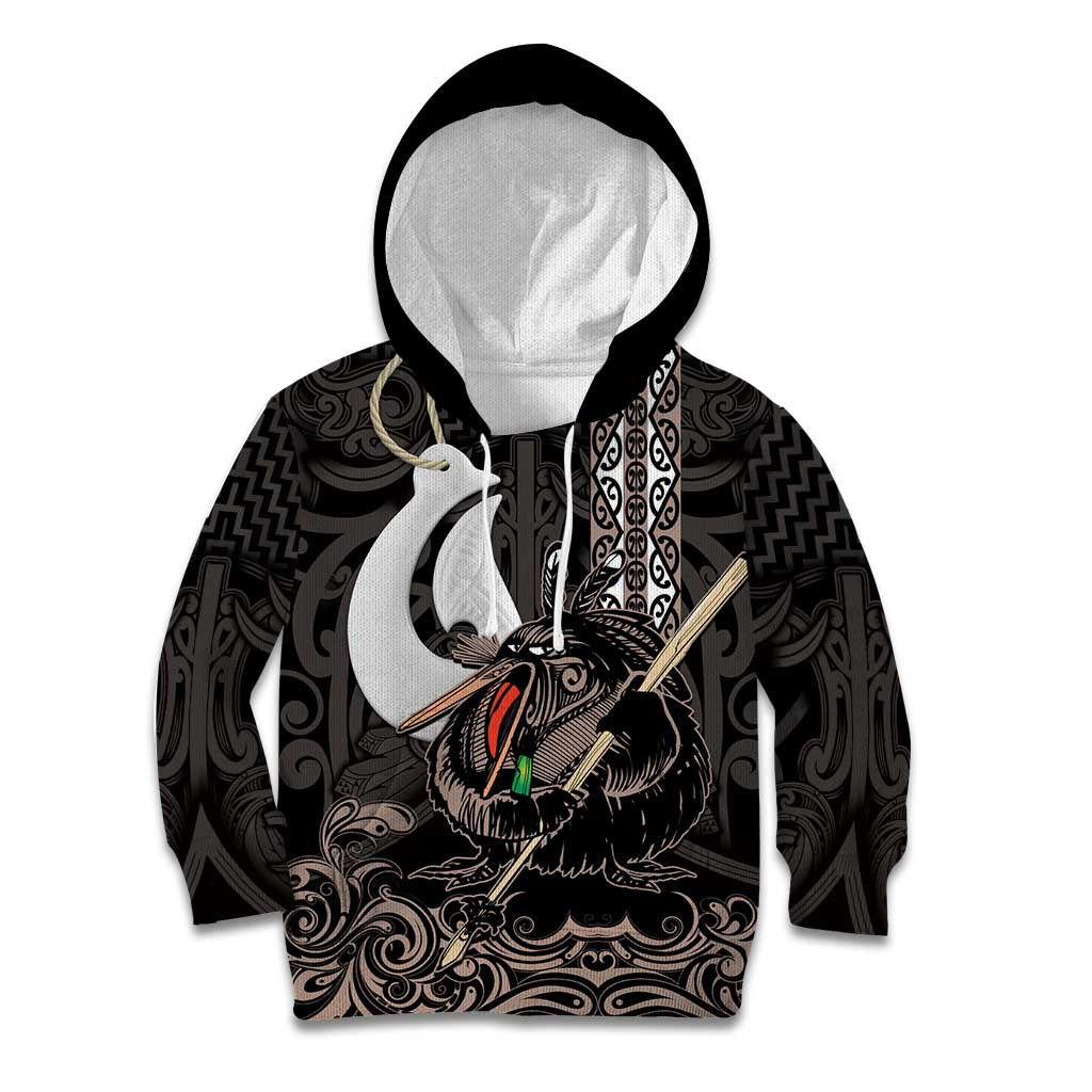 Aotearoa Hei Matau Kid Hoodie Haka Kiwi Mix Maori Mangopare LT14 Hoodie Black - Polynesian Pride