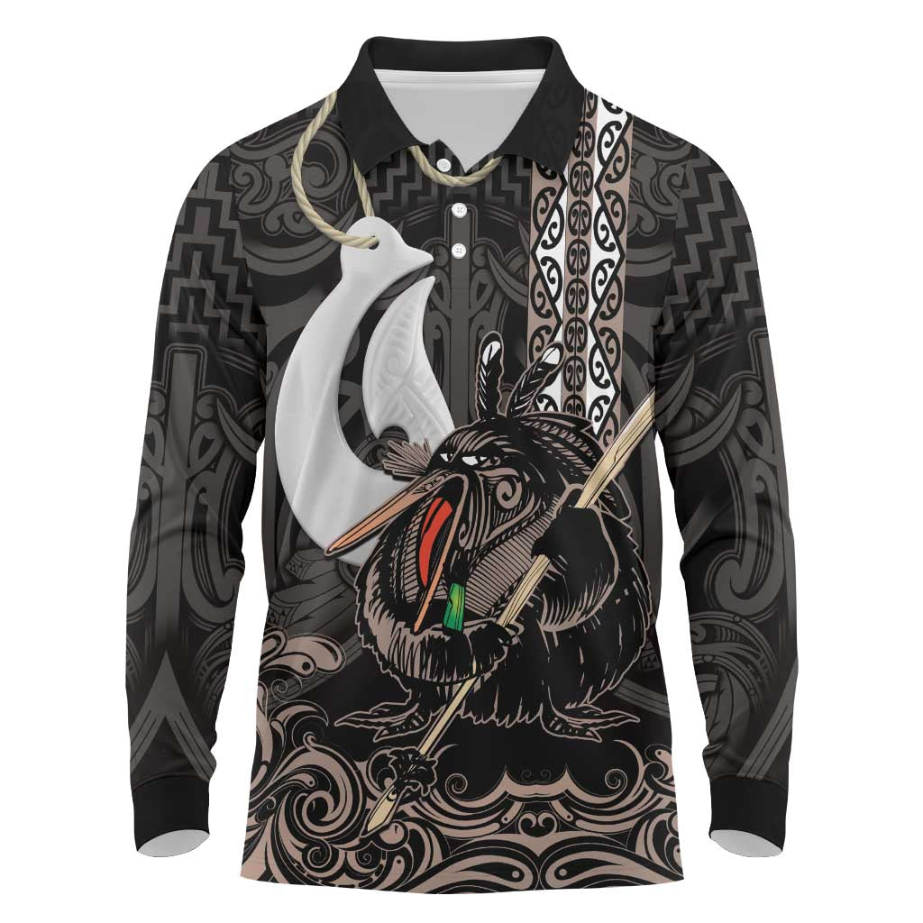 Aotearoa Hei Matau Long Sleeve Polo Shirt Haka Kiwi Mix Maori Mangopare