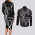 New Zealand Tiki Tennis Couples Matching Long Sleeve Bodycon Dress and Long Sleeve Button Shirt 2024 Aotearoa Tenehi Maori Silver Fern - Black LT14 - Polynesian Pride