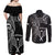 New Zealand Tiki Tennis Couples Matching Off Shoulder Maxi Dress and Long Sleeve Button Shirt 2024 Aotearoa Tenehi Maori Silver Fern - Black LT14 - Polynesian Pride