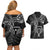 New Zealand Tiki Tennis Couples Matching Off Shoulder Short Dress and Hawaiian Shirt 2024 Aotearoa Tenehi Maori Silver Fern - Black LT14 - Polynesian Pride