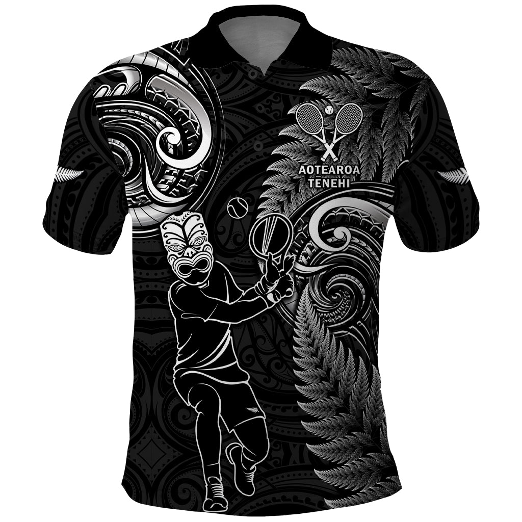 New Zealand Tiki Tennis Polo Shirt 2024 Aotearoa Tenehi Maori Silver Fern - Black LT14 Black - Polynesian Pride