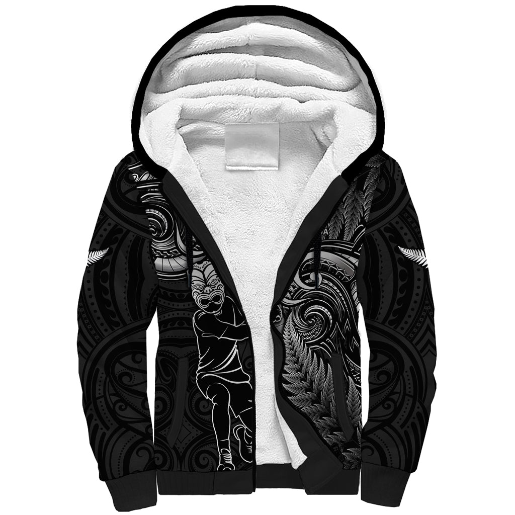 New Zealand Tiki Tennis Sherpa Hoodie 2024 Aotearoa Tenehi Maori Silver Fern - Black LT14 Unisex Black - Polynesian Pride