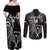 Custom New Zealand Tiki Tennis Couples Matching Off Shoulder Maxi Dress and Long Sleeve Button Shirt 2024 Aotearoa Tenehi Maori Silver Fern - Black LT14 - Polynesian Pride