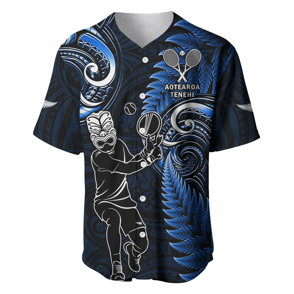 New Zealand Tiki Tennis Baseball Jersey 2024 Aotearoa Tenehi Maori Silver Fern - Blue LT14 Blue - Polynesian Pride