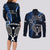 New Zealand Tiki Tennis Couples Matching Long Sleeve Bodycon Dress and Long Sleeve Button Shirt 2024 Aotearoa Tenehi Maori Silver Fern - Blue LT14 - Polynesian Pride