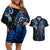 New Zealand Tiki Tennis Couples Matching Off Shoulder Short Dress and Hawaiian Shirt 2024 Aotearoa Tenehi Maori Silver Fern - Blue LT14 Blue - Polynesian Pride