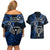 New Zealand Tiki Tennis Couples Matching Off Shoulder Short Dress and Hawaiian Shirt 2024 Aotearoa Tenehi Maori Silver Fern - Blue LT14 - Polynesian Pride