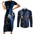 New Zealand Tiki Tennis Couples Matching Short Sleeve Bodycon Dress and Long Sleeve Button Shirt 2024 Aotearoa Tenehi Maori Silver Fern - Blue LT14 Blue - Polynesian Pride