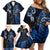 New Zealand Tiki Tennis Family Matching Off Shoulder Short Dress and Hawaiian Shirt 2024 Aotearoa Tenehi Maori Silver Fern - Blue LT14 - Polynesian Pride