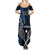 New Zealand Tiki Tennis Family Matching Summer Maxi Dress and Hawaiian Shirt 2024 Aotearoa Tenehi Maori Silver Fern - Blue LT14 - Polynesian Pride