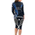 New Zealand Tiki Tennis Long Sleeve Bodycon Dress 2024 Aotearoa Tenehi Maori Silver Fern - Blue LT14 - Polynesian Pride