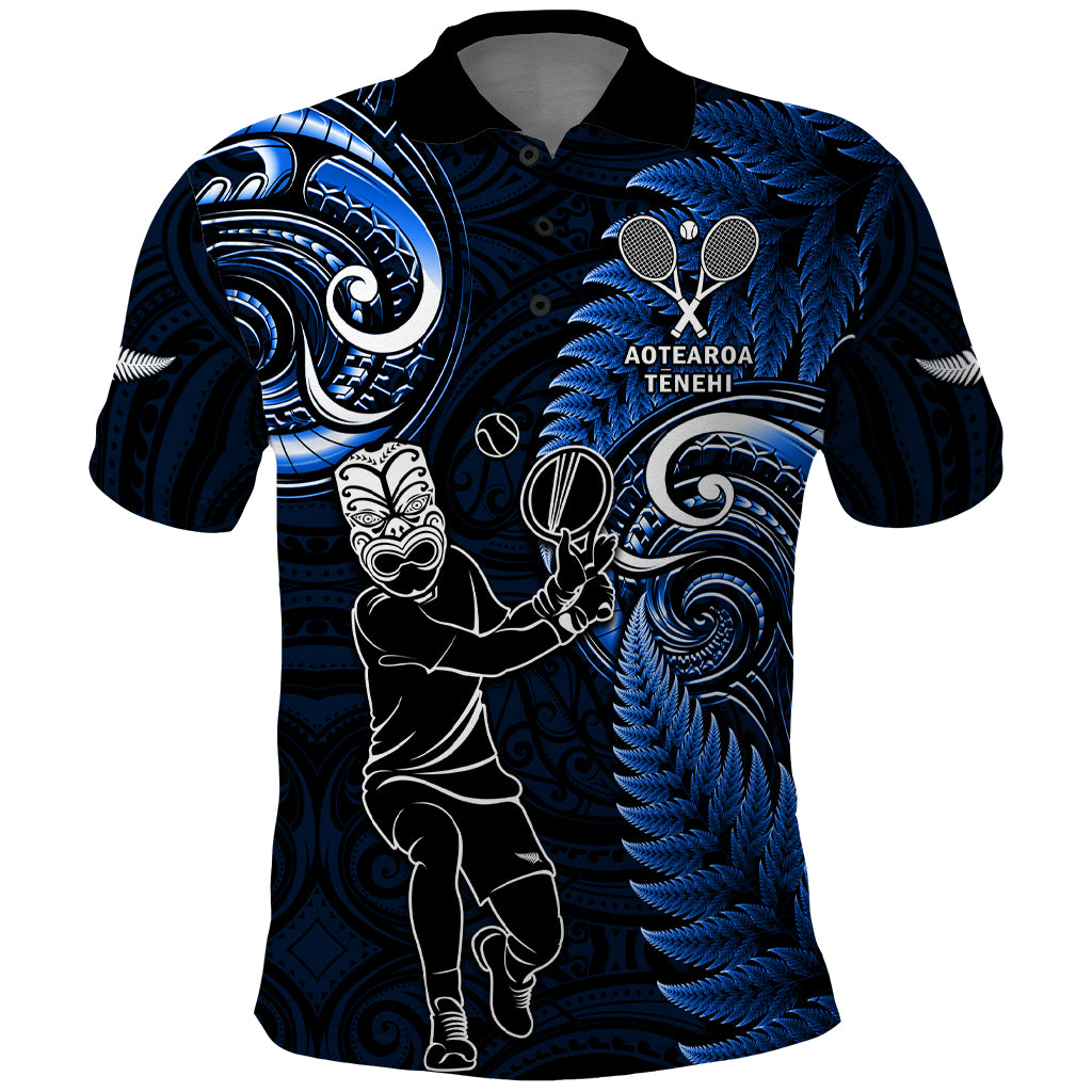 New Zealand Tiki Tennis Polo Shirt 2024 Aotearoa Tenehi Maori Silver Fern - Blue LT14 Blue - Polynesian Pride