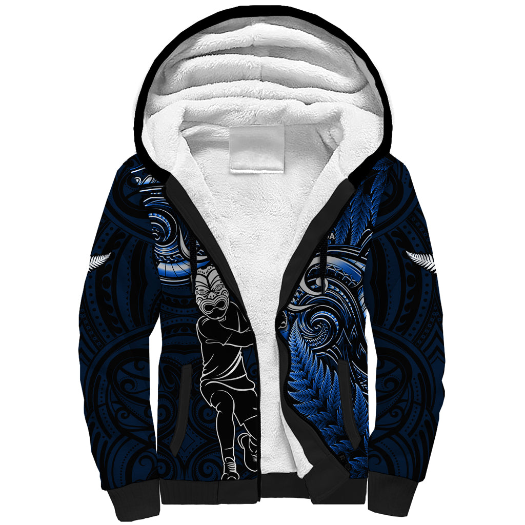 New Zealand Tiki Tennis Sherpa Hoodie 2024 Aotearoa Tenehi Maori Silver Fern - Blue LT14 Unisex Blue - Polynesian Pride