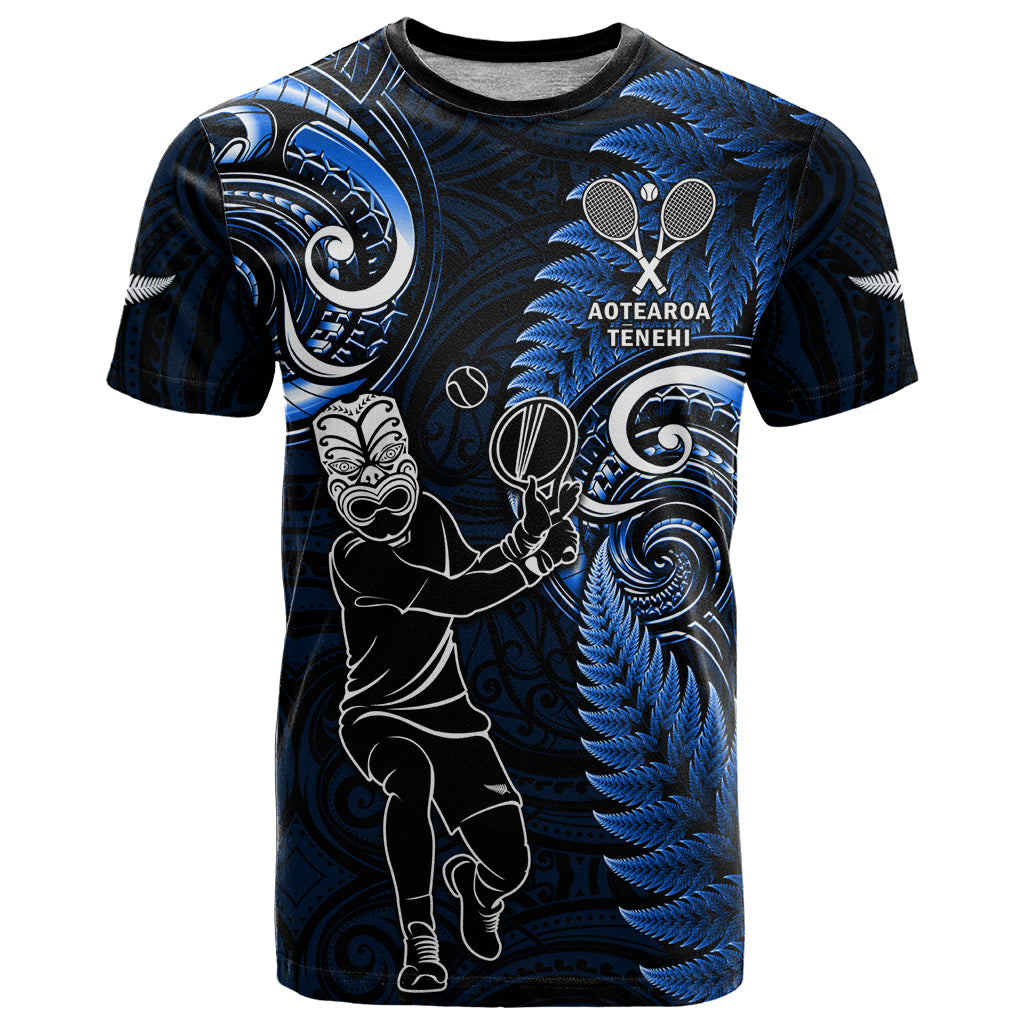 New Zealand Tiki Tennis T Shirt 2024 Aotearoa Tenehi Maori Silver Fern - Blue LT14 Blue - Polynesian Pride