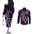 New Zealand Tiki Tennis Couples Matching Off The Shoulder Long Sleeve Dress and Long Sleeve Button Shirt 2024 Aotearoa Tenehi Maori Silver Fern - Purple LT14 - Polynesian Pride