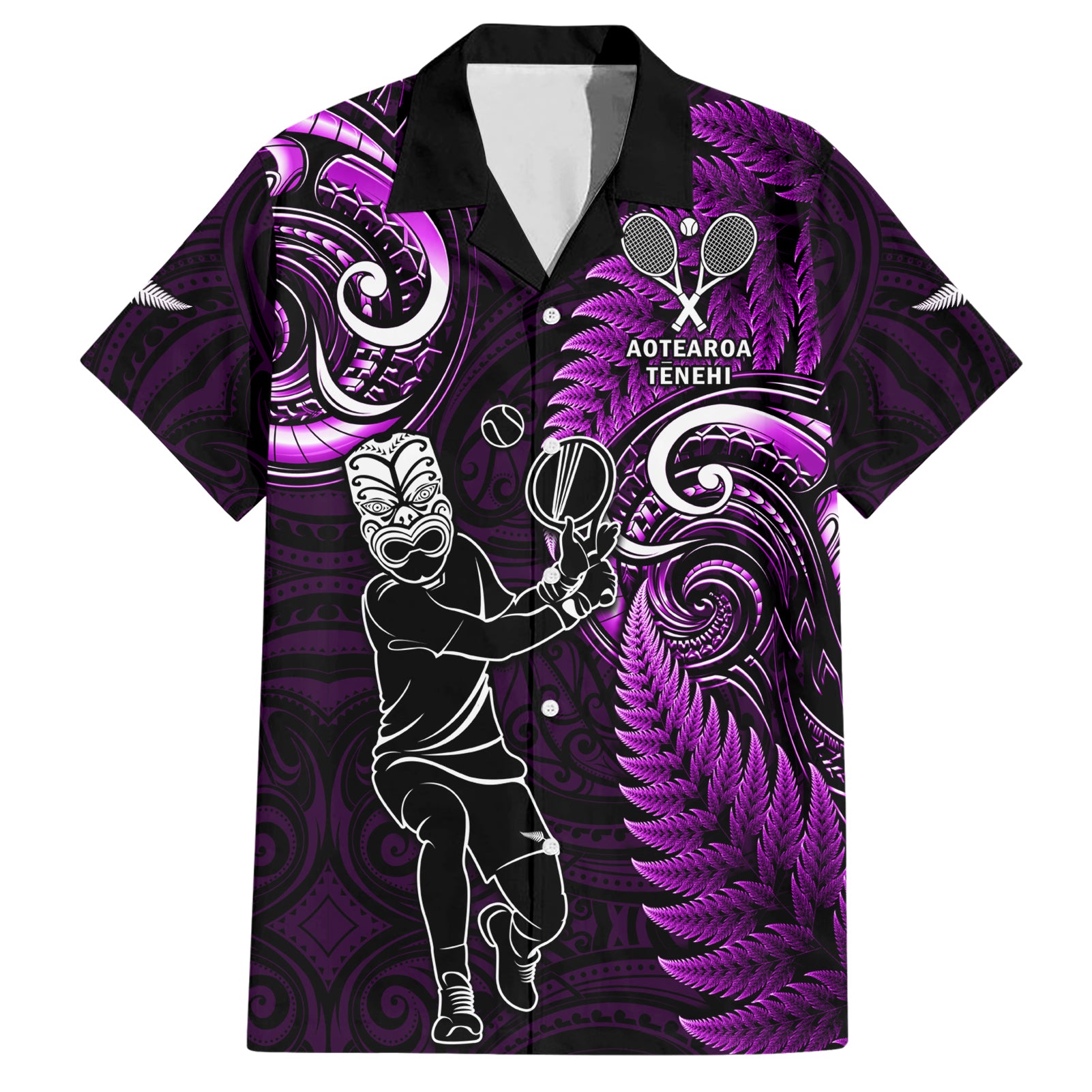 New Zealand Tiki Tennis Hawaiian Shirt 2024 Aotearoa Tenehi Maori Silver Fern - Purple LT14 Purple - Polynesian Pride