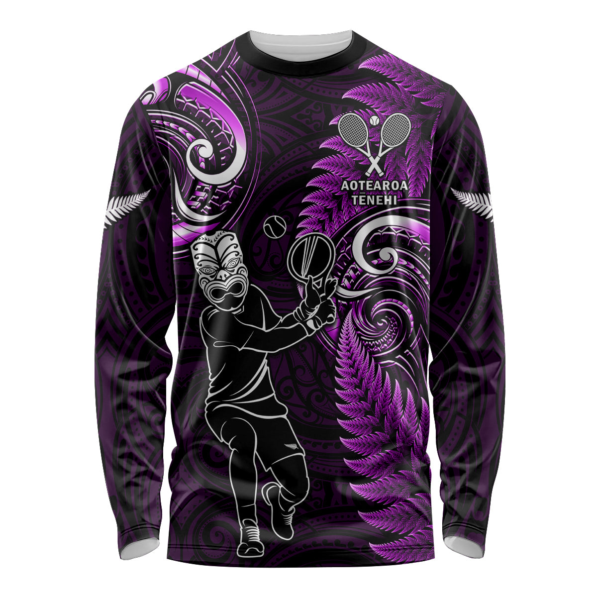 New Zealand Tiki Tennis Long Sleeve Shirt 2024 Aotearoa Tenehi Maori Silver Fern - Purple LT14 Unisex Purple - Polynesian Pride