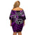 New Zealand Tiki Tennis Off Shoulder Short Dress 2024 Aotearoa Tenehi Maori Silver Fern - Purple LT14 - Polynesian Pride