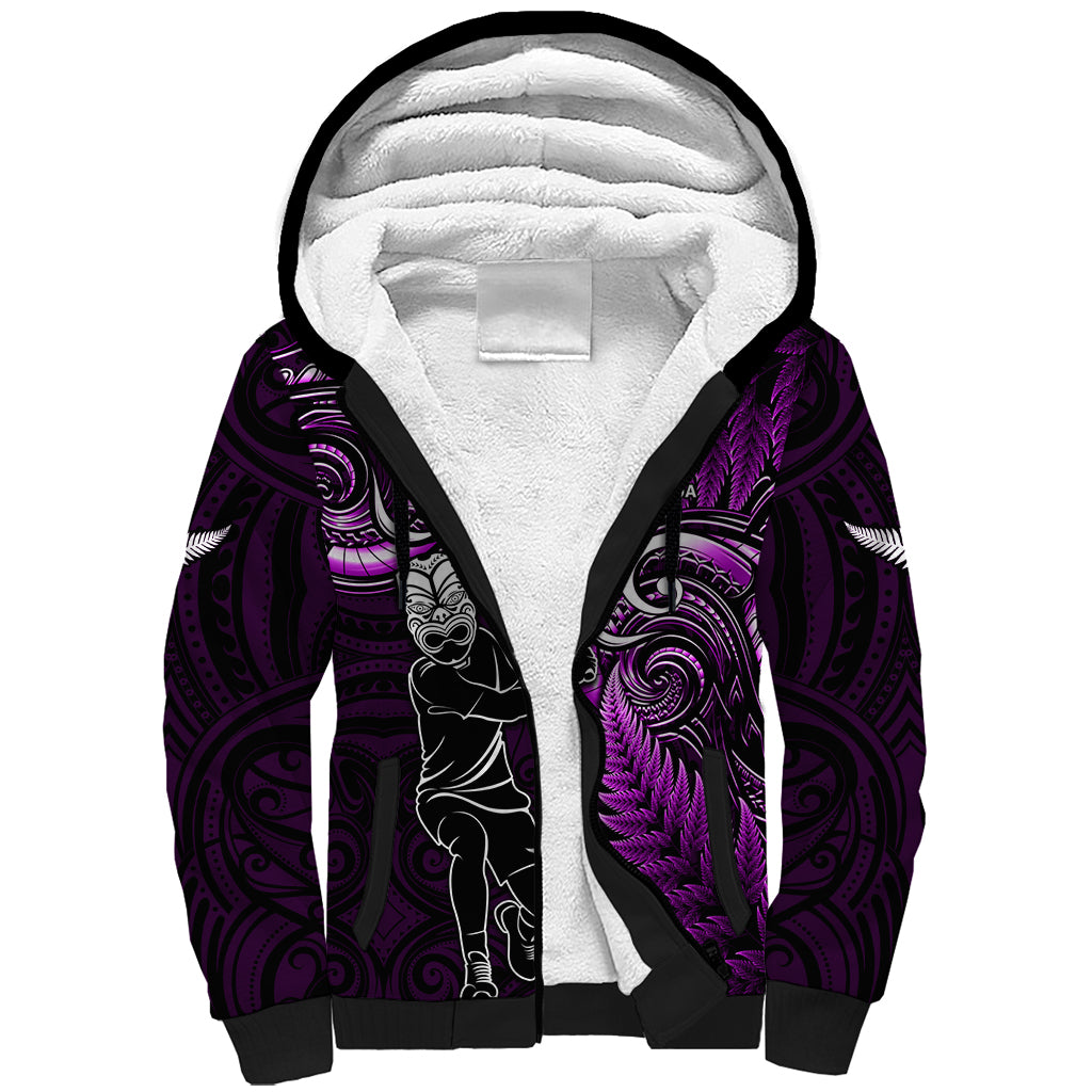 New Zealand Tiki Tennis Sherpa Hoodie 2024 Aotearoa Tenehi Maori Silver Fern - Purple LT14 Unisex Purple - Polynesian Pride