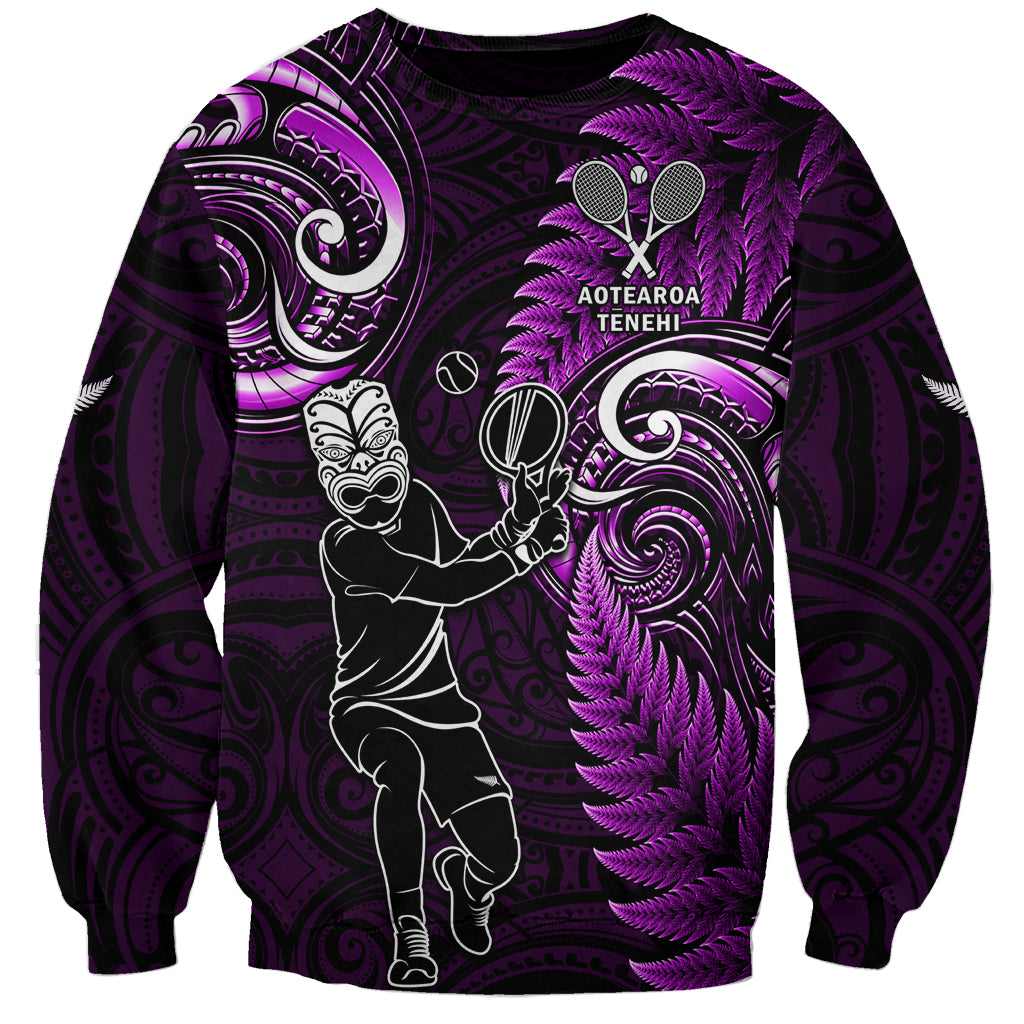 New Zealand Tiki Tennis Sweatshirt 2024 Aotearoa Tenehi Maori Silver Fern - Purple LT14 Unisex Purple - Polynesian Pride