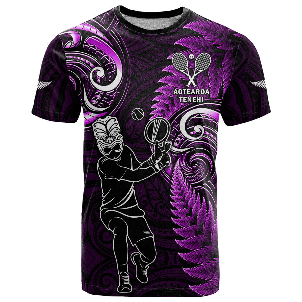 New Zealand Tiki Tennis T Shirt 2024 Aotearoa Tenehi Maori Silver Fern - Purple LT14 Purple - Polynesian Pride